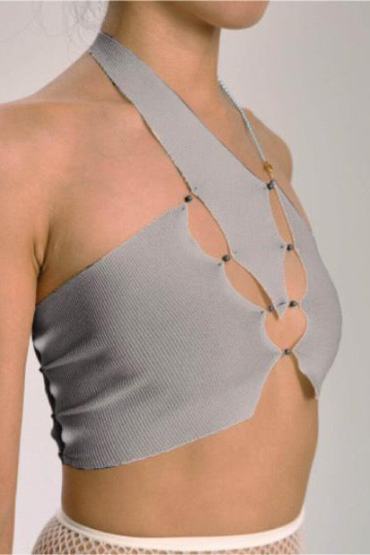 RUI stand collar top SS21-R010 Taupe gray